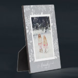 Botanicals Photo Easel Back Frameless Picture Plaque<br><div class="desc">Tabletop plaque with a built-in easel features your favourite photo surrounded with a beautiful border of white foliage, dots and berries on a silver grey background. CHANGE the background colour to MATCH your photo. CHANGE the FAMILY text to anything - TIP: put your text between the two squares to retain...</div>