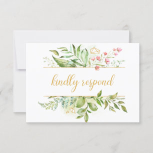 Botanicals Pink Flowers Watercolor Splash RSVP Card