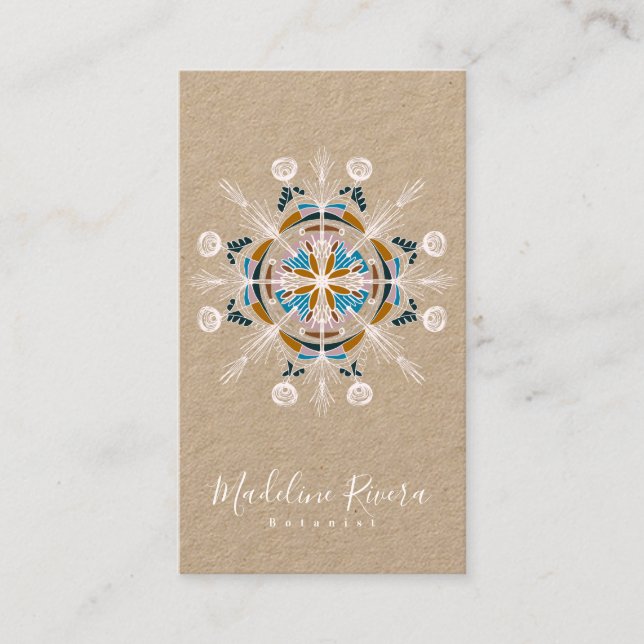 Botany Florist  Yoga Boho Mandala Kraft Business Card (Front)