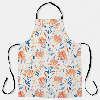 Botany linocut baroque: floral seamless background apron