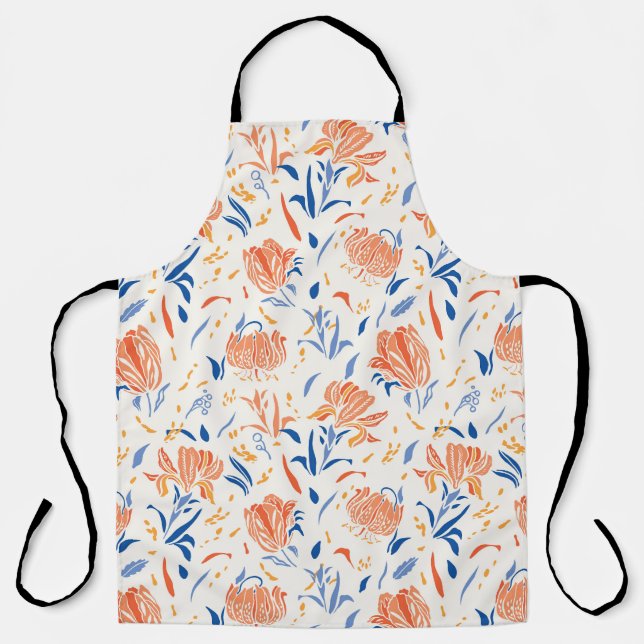 Botany linocut baroque: floral seamless background apron (Front)