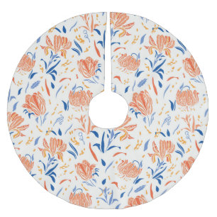 Botany linocut baroque: floral seamless background brushed polyester tree skirt