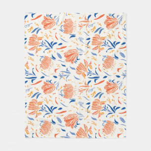 Botany linocut baroque: floral seamless background fleece blanket