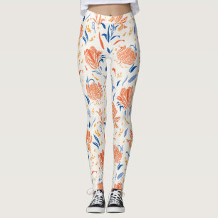 Botany linocut baroque: floral seamless background leggings