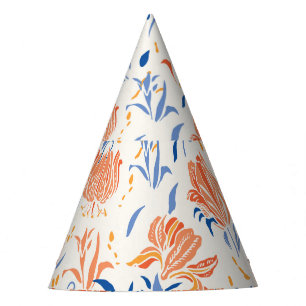 Botany linocut baroque: floral seamless background party hat