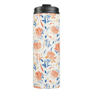 Botany linocut baroque: floral seamless background thermal tumbler