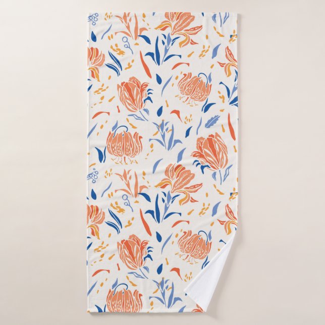 Botany Linocut Baroque Flower Pattern. Seamless Vi Bath Towel (Bath Towel)