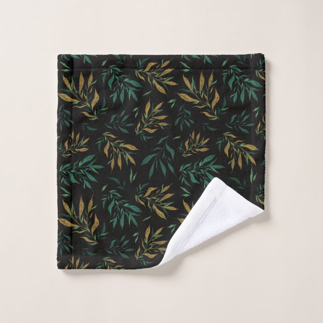 Botany Pattern with Gold and Green Leaves Wash Cloth (Wash Cloth)
