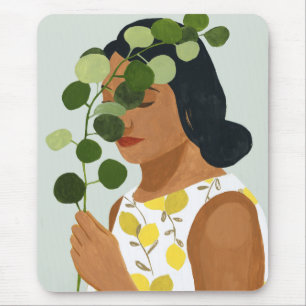 Botany Portrait - Woman with Greenery Mouse Pad