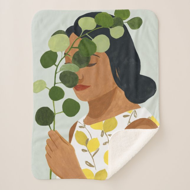 Botany Portrait - Woman with Greenery Sherpa Blanket (Front)