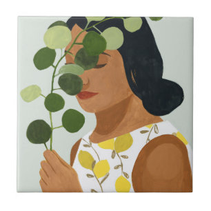 Botany Portrait - Woman with Greenery Tile