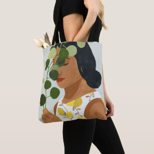 Botany Portrait - Woman with Greenery Tote Bag