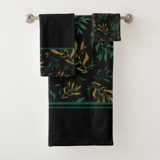 Botany Repeat Pattern Golden and Green Twigs Bath Towel Set