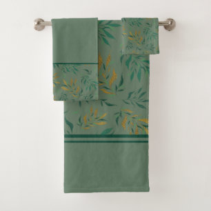 Botany Repeat Pattern Golden and Green Twigs Bath Towel Set