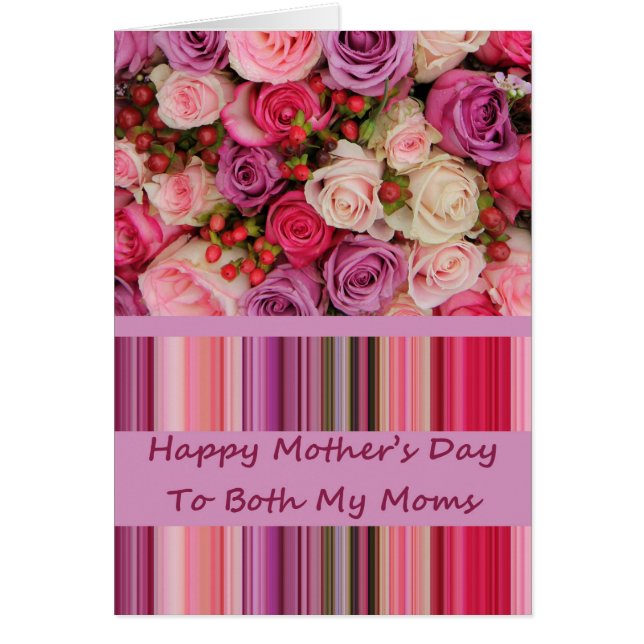 Both Moms Pastel roses & stripes Mother's Day (Front)