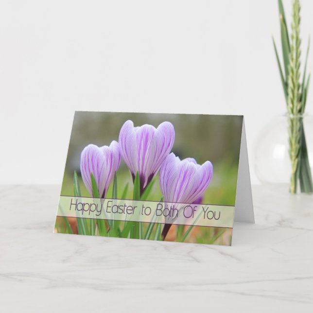Both of you Happy Easter Purple crocuses Holiday Card (Front)