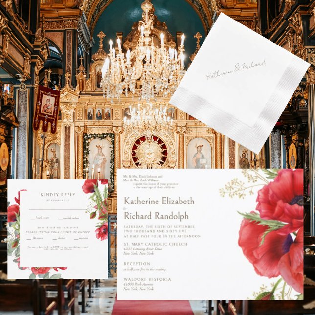Both Parent Red Floral 2 Venues White Wedding  Invitation (Creator Uploaded)