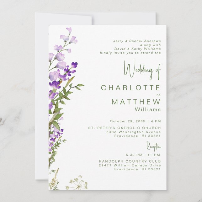 Both Parents 2 Venue Lavender Wedding Invitation (Front)