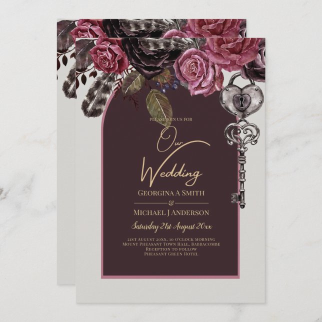 BOTHIC ROSE Burgundy Fall Wedding Invitation (Front/Back)