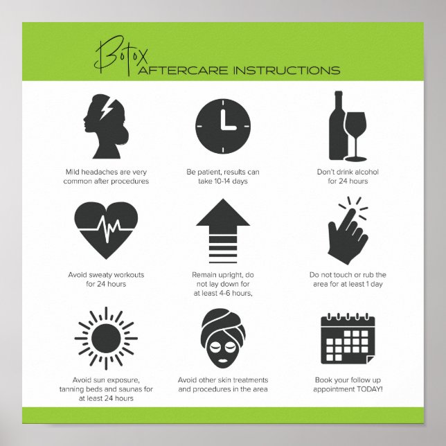 Botox Aftercare Instruction Poster (Front)