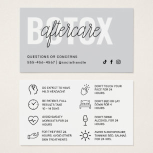 Botox Filler Injection Aftercare Instruction Card