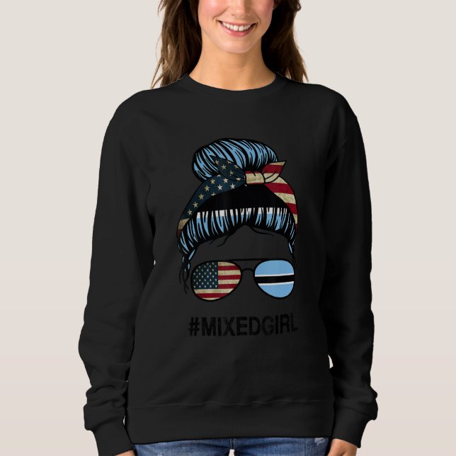 Botswana American Flag   USA Botswanan Messy Bun Sweatshirt (Front)