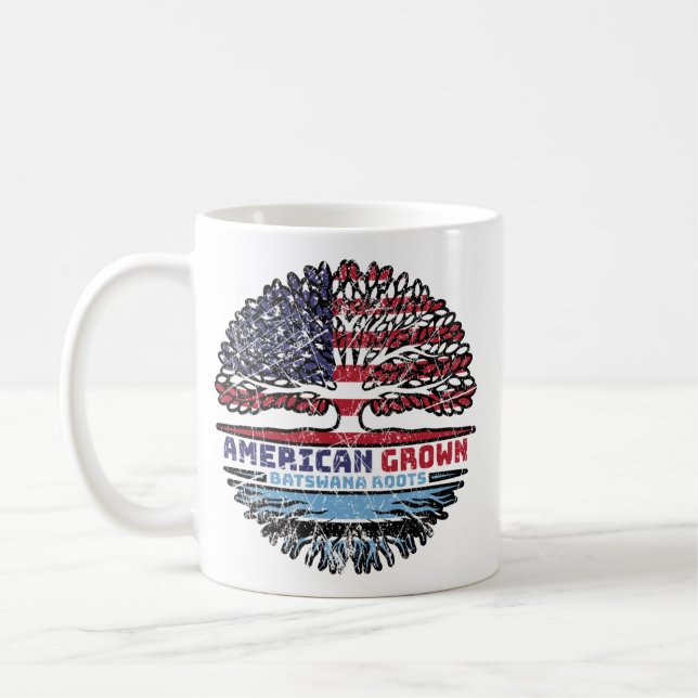 Botswana Batswana American USA Tree Roots Flag Coffee Mug (Left)