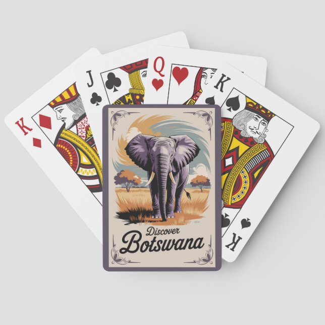 Botswana Elephant Illustration Travel Art Vintage Playing Cards (Back)