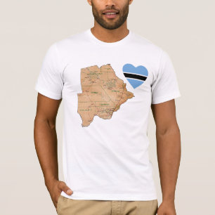 Botswana Flag Heart and Map T-Shirt