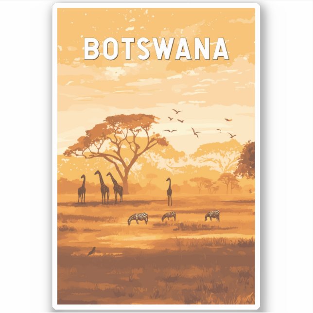 Botswana Illustration Travel Art Vintage (Front)