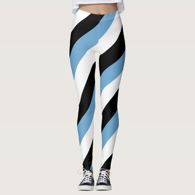 Botswana National Flag Colours Diagonal Striped Leggings (Front)