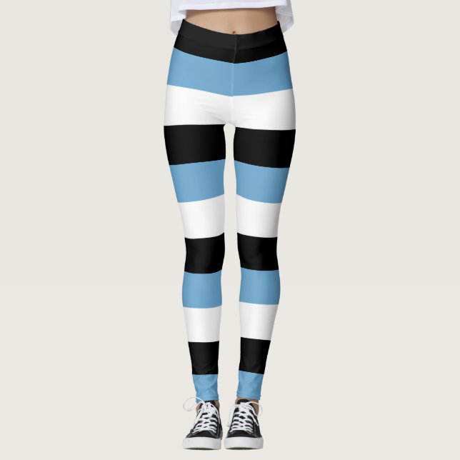 Botswana National Flag Colours Horizontal Striped Leggings (Front)
