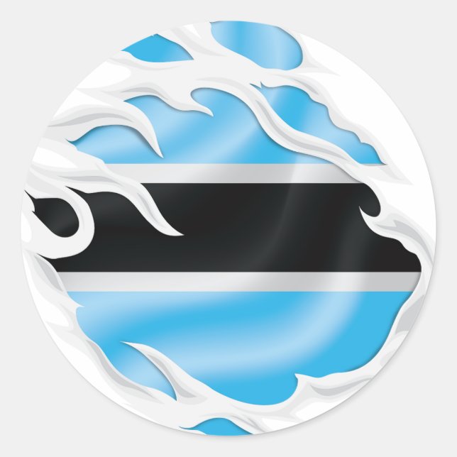 Botswana Ripped Flag Classic Round Sticker (Front)