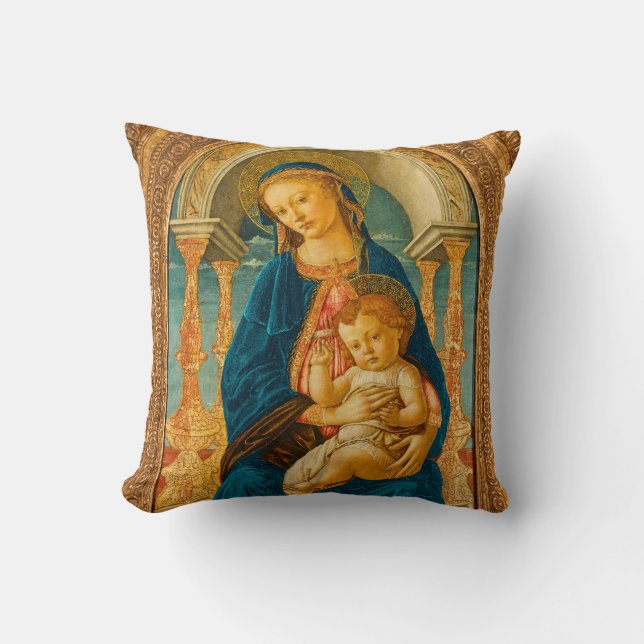 Botticelli (1445-1510) Madonna & Child Enthroned  Cushion (Front)