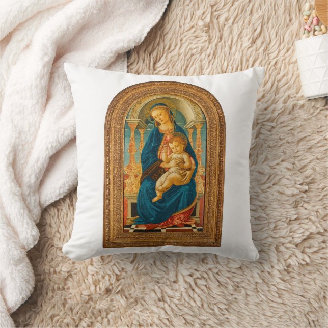 Botticelli (1445-1510) Madonna & Child Enthroned  Cushion (Blanket)