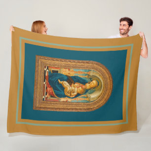 Botticelli (1445-1510) Madonna & Child Enthroned Fleece Blanket