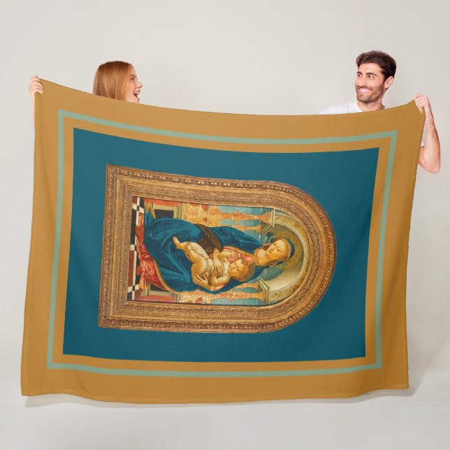 Botticelli (1445-1510) Madonna & Child Enthroned  Fleece Blanket (In Situ)