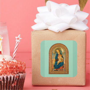 Botticelli (1445-1510) Madonna & Child Enthroned Square Sticker