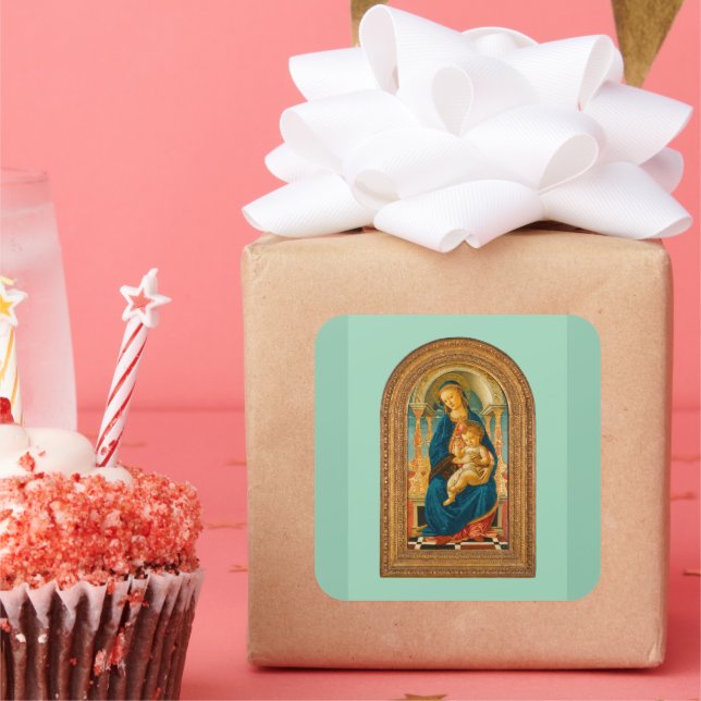 Botticelli (1445-1510) Madonna & Child Enthroned  Square Sticker (Party)