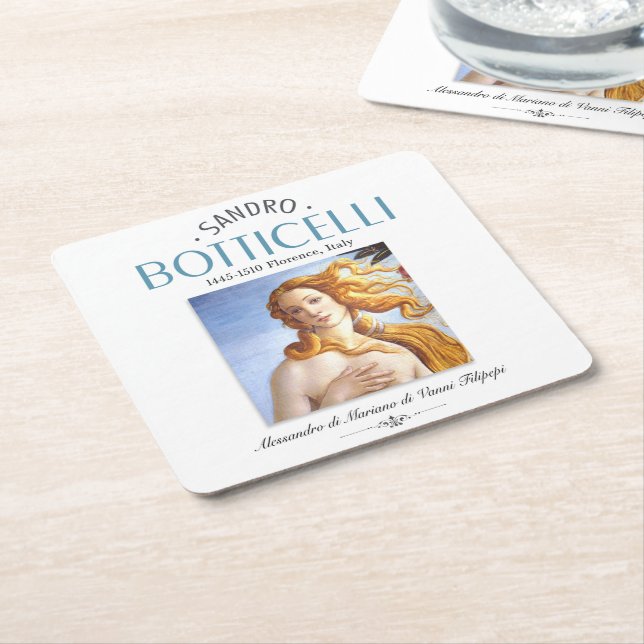 Botticelli Birth of Venus Painting and Painter Bio Square Paper Coaster (Angled)