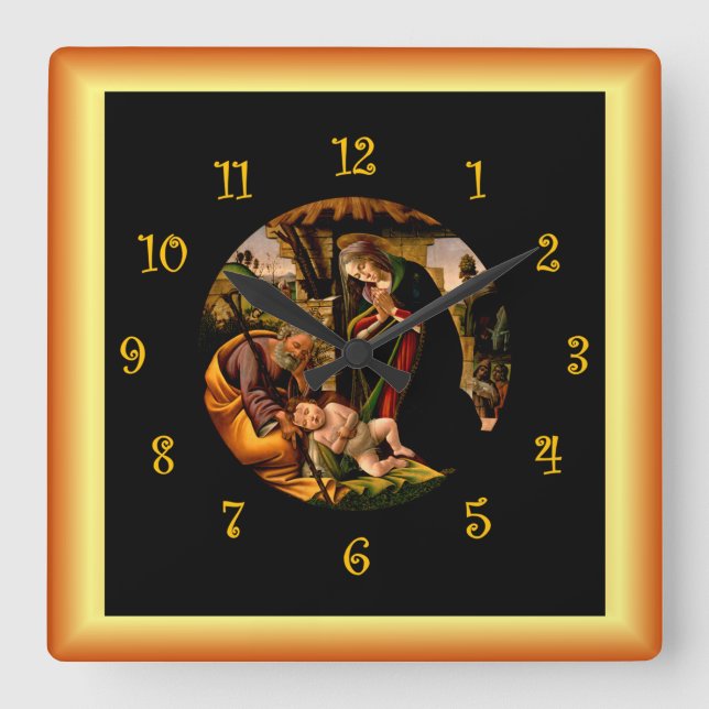 Botticelli ~ The Adoration of the Christ Child ~ Square Wall Clock (Front)