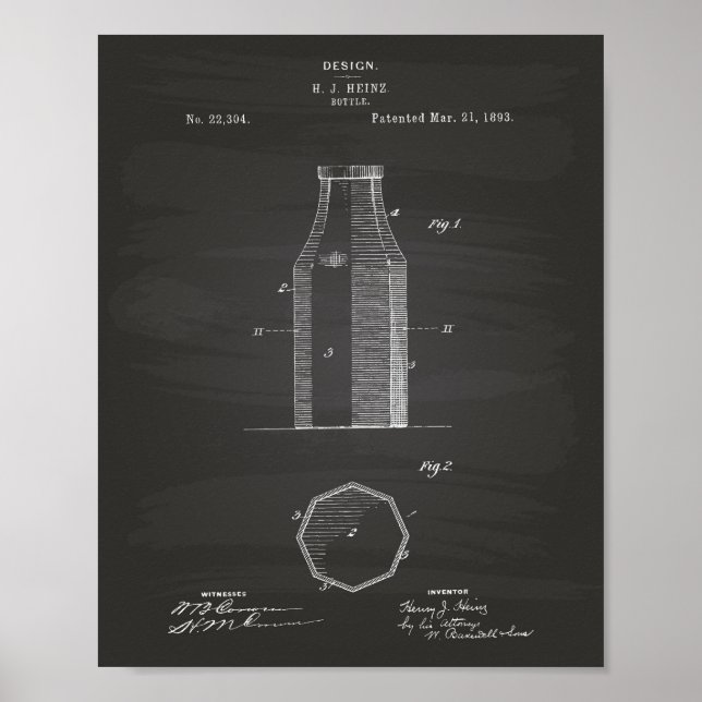 Bottle 1893 Patent Art Chalkboard Poster (Front)