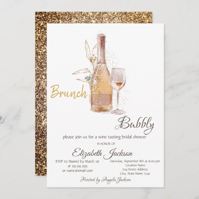 Bottle Glass,Glitter Bridal Shower  Invitation (Front/Back)