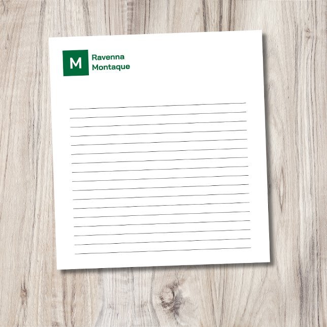  Bottle Green Elegant Chic Trendy Monogram Lined  Notepad (Creator Uploaded)