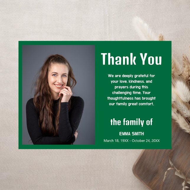 Bottle Green Elegant Photo Funeral Sympathy Card (Creator Uploaded)