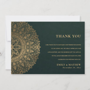 BOTTLE GREEN GOLD CLASSIC ORNATE MANDALA WEDDING THANK YOU CARD