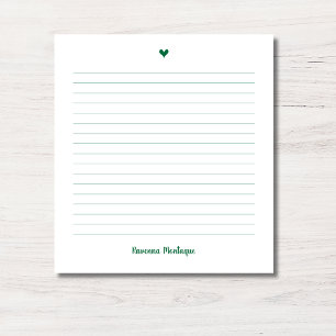 Bottle Green Little Heart Handwritten Name Lined Notepad
