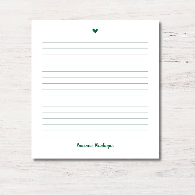 Bottle Green Little Heart Handwritten Name Lined Notepad (Creator Uploaded)