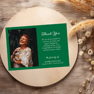Bottle Green Memorial Photo Funeral Thank You Card