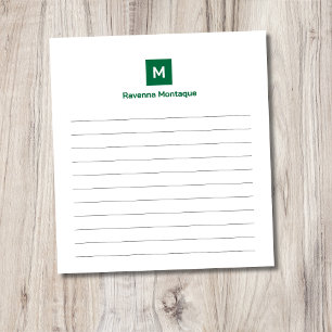 Bottle Green Modern Lined Chic Trendy Monogram Notepad